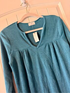 T.La by Anthropologie Teal Waffle Knit Thermal Tunic NWT